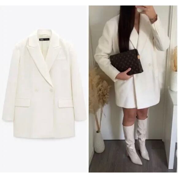 ZARA WOOL BLEND SHORT COAT ECRU - Picture 1 of 7